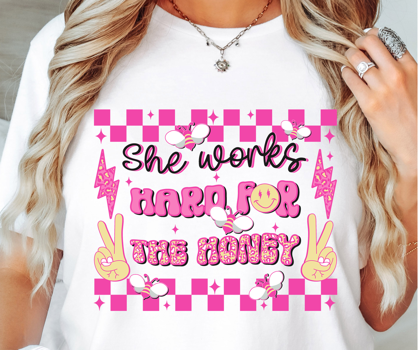 She Works Hard For The Money T-shirt PNG Design,  Sublimation Tee Motivational Digital Download PNG File, Commercial Use