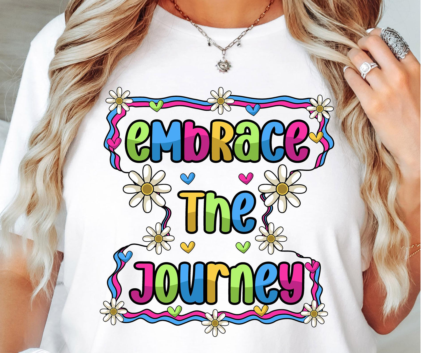 Embrace the journey T-shirt Sublimation Png Design, Inspirational Quote Png, Retro Groovy Flower, Motivational Png, Positive Quotes, Self Love Png