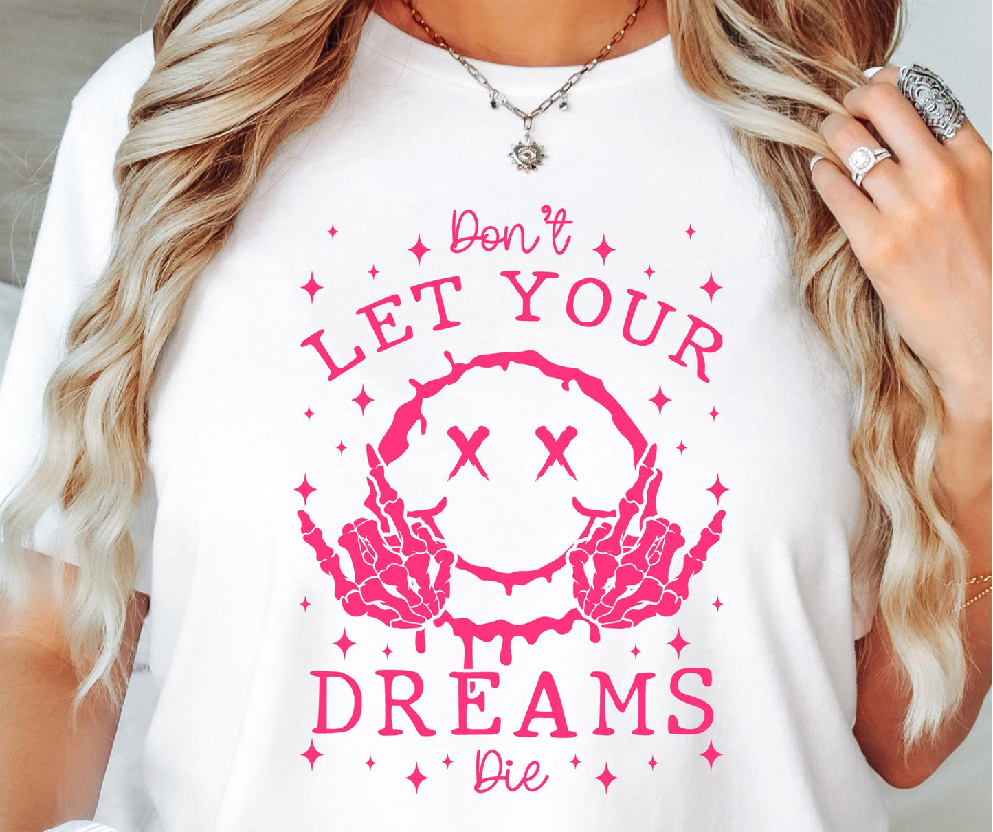 Dont let your dreams die T-shirt Png Design, Retro Smile Skeleton Sublimation, Groovy Gothic Digital Download PNG File,