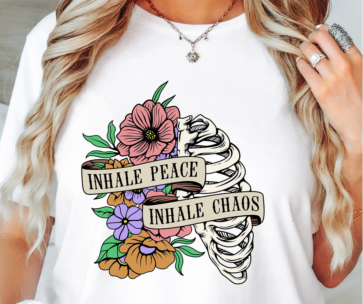 Sublimation PNG Sublimation PNG - Inhale peace exhale chaos Rib Lung T-shirt Png Design, Skeleton Floral Sublimation, Motivational Digital Download PNG File,-Tumblerwrapdesigns