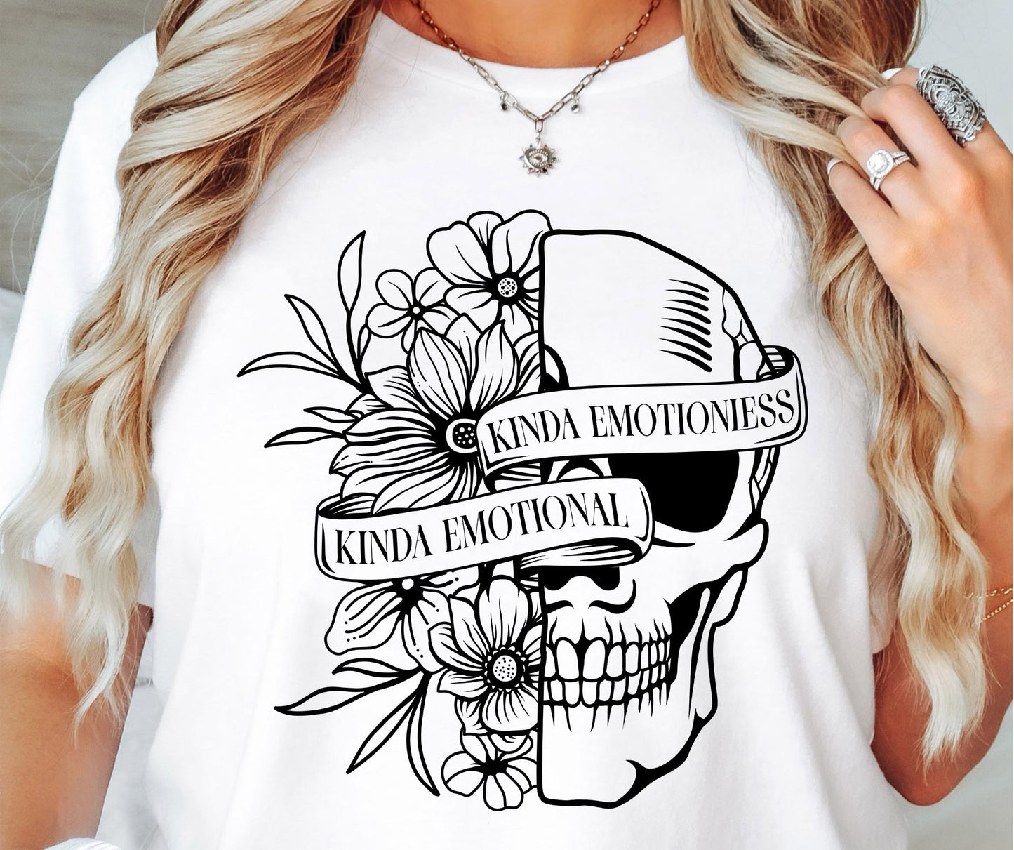 Kinda emotional kinda emotionless  T-shirt Png Design, Skeleton Floral Sublimation, Motivational Digital Download PNG File