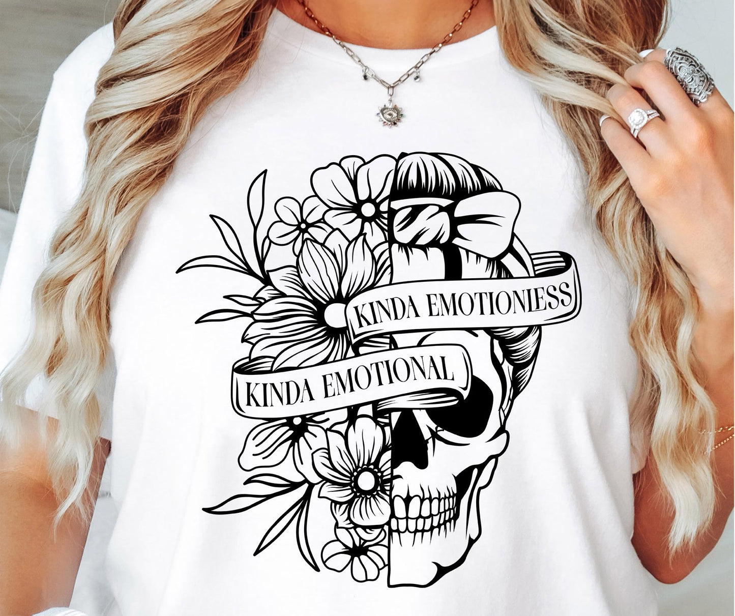 Kinda emotional kinda emotional skull  T-shirt Png Design, Skeleton Floral Sublimation, Motivational Digital Download PNG File