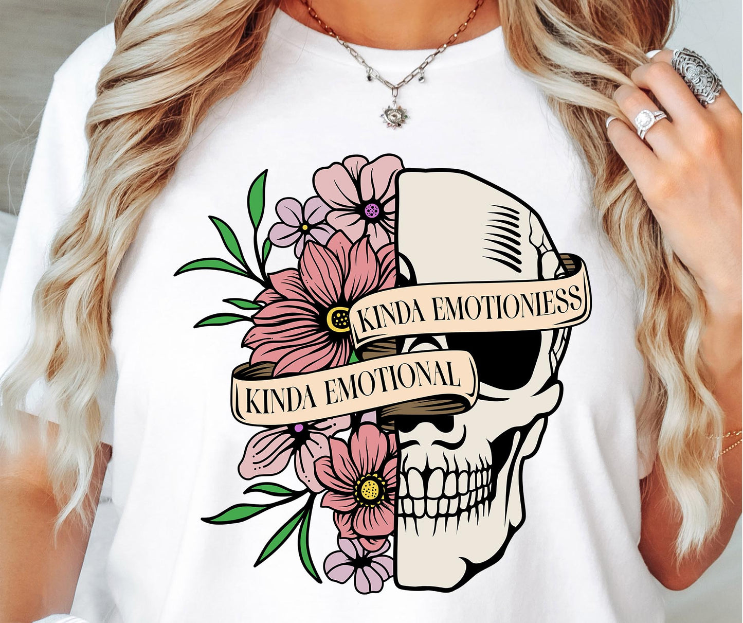 Sublimation PNG Sublimation PNG - Kinda emotional kinda emotionless boho T-shirt Png Design, Skeleton Floral Sublimation, Motivational Digital Download PNG File,-Tumblerwrapdesigns