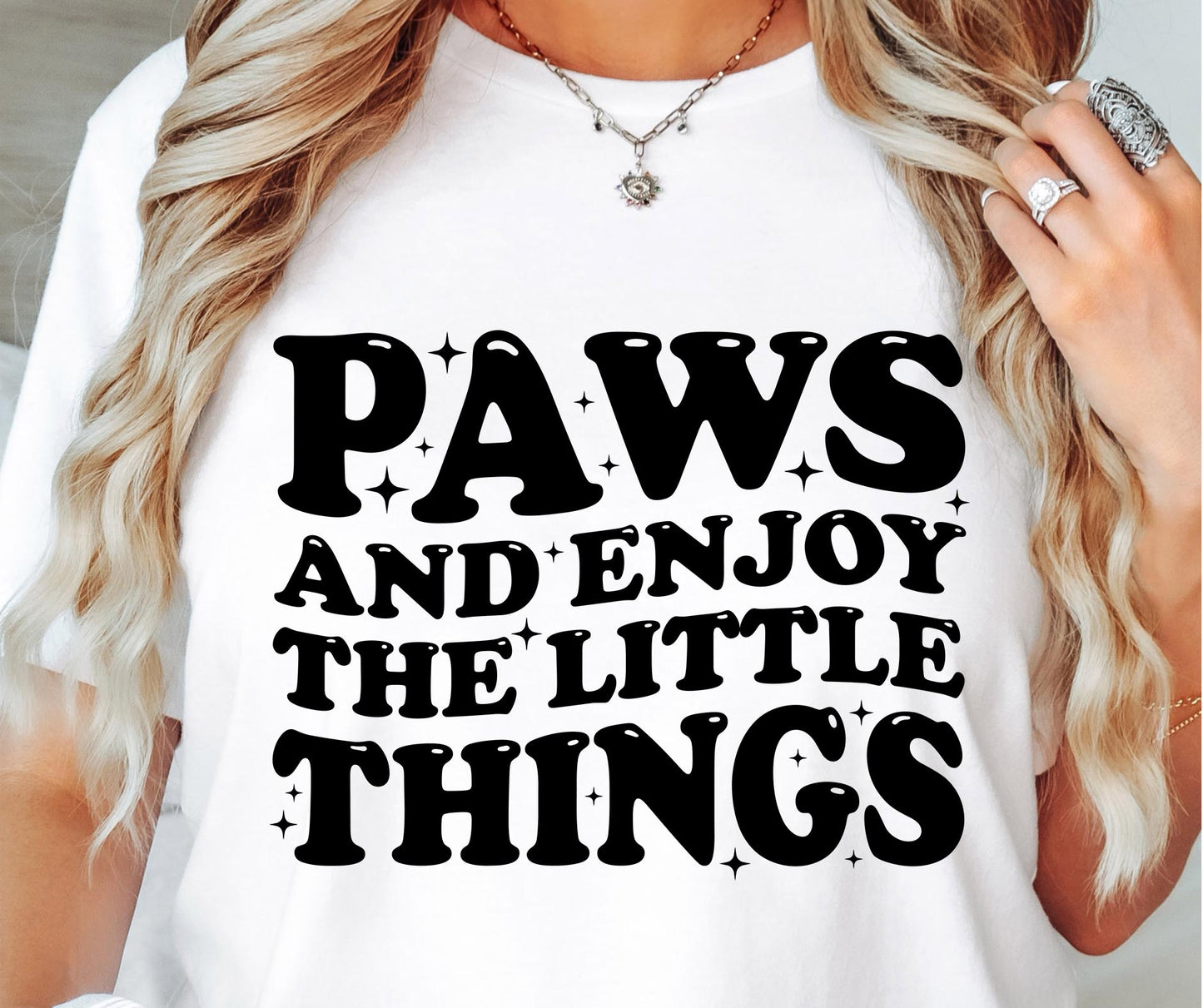 Paws and enjoy the little things wavy T-shirt Svg Png Design, Retro Groovy Sublimation, Dog Mom  Digital Download PNG File, Svg File, Commercial Use Matching Pocket Front Back