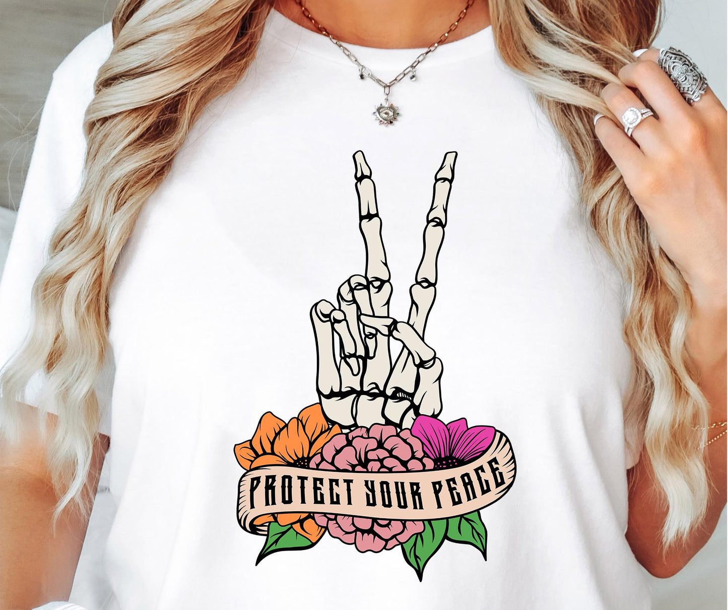 Sublimation PNG Sublimation PNG - Protect your peace skellie T-shirt Png Design, Skeleton Floral Sublimation, Motivational Digital Download PNG File-Tumblerwrapdesigns