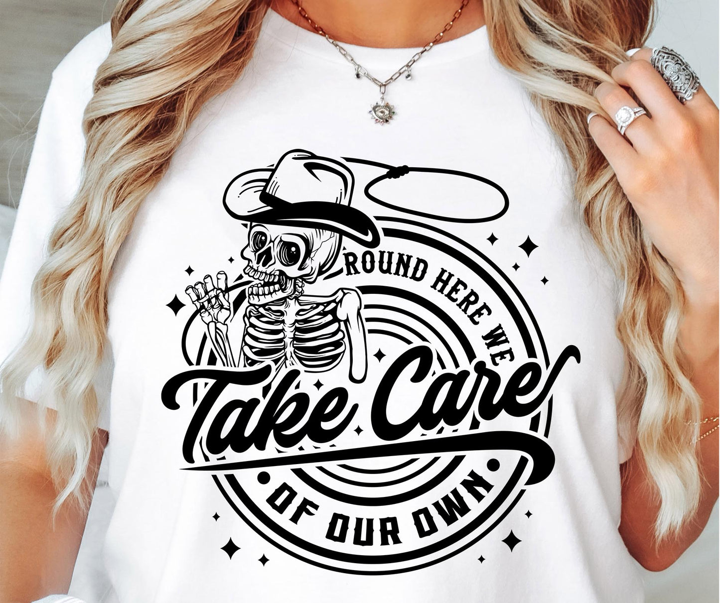 ROUND HERE WE TAKE CARE OF OUR OWN SVG and PNG, Retro Font T-shirt Design, Svg Files For Cricut, Silhouette, Digital Download