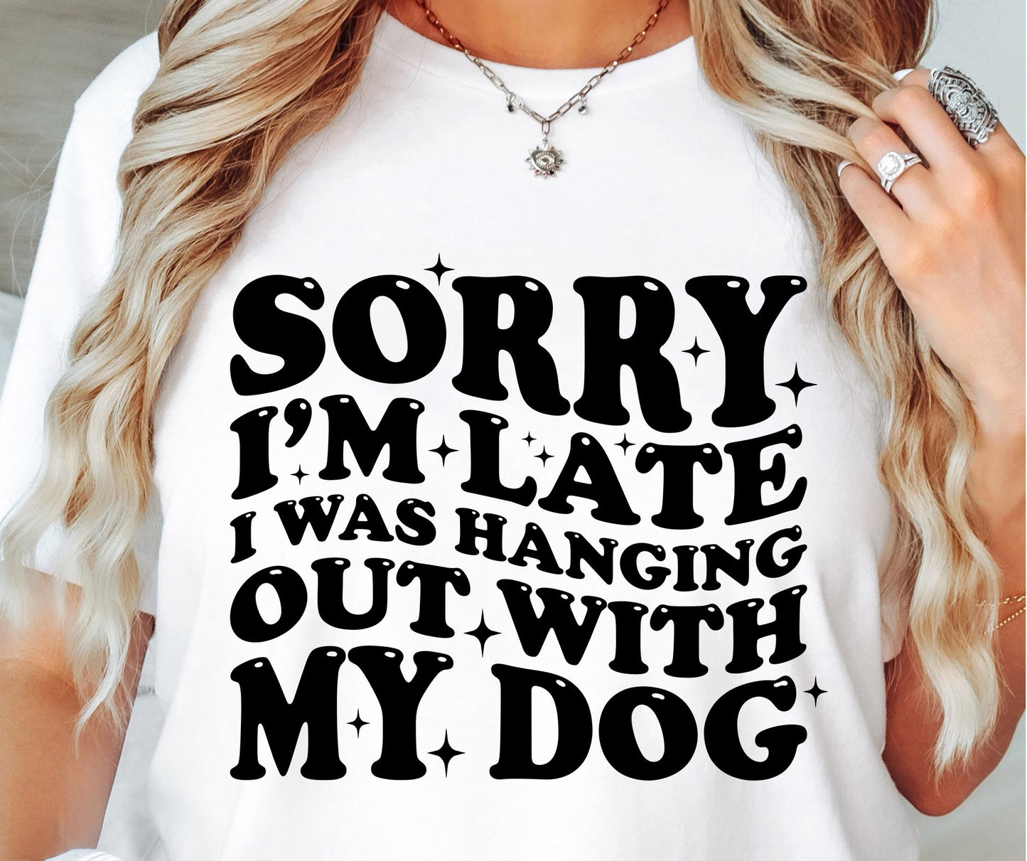 Sorry im late i wa hanging with my dog T-shirt Svg Png Design, Retro Groovy Sublimation, Dog Mom  Digital Download PNG File, Svg File, Commercial Use Matching Pocket Front Back