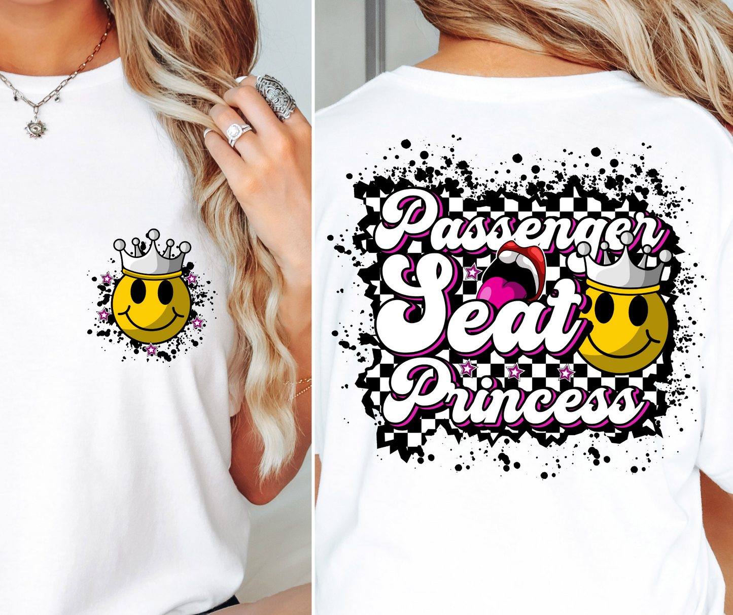 Passenger Seat Princess T-shirt Png Design, Retro Hippy Sublimation, Smile 90s Digital Download PNG File, Commercial Use Pocket Front Back