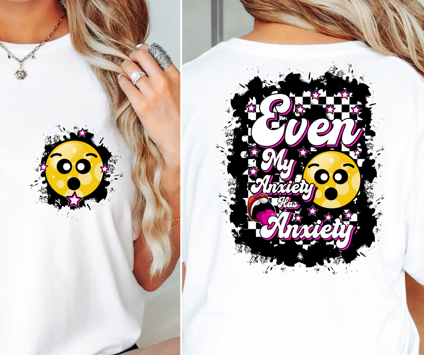 Even my anxiety has anxiety T-shirt Png Design, Retro Hippy Sublimation, Smile 90s Digital Download PNG File, Pocket design