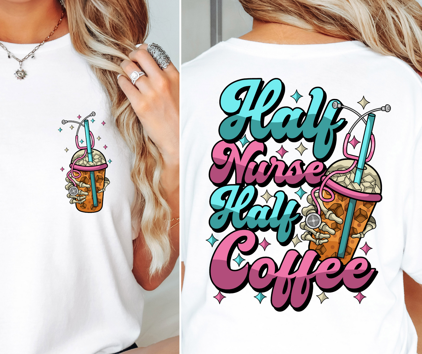 Half Nurse Half Coffee T-shirt Png Design, Retro Hippy Sublimation, Smile 90s Digital Download PNG File, Pocket design