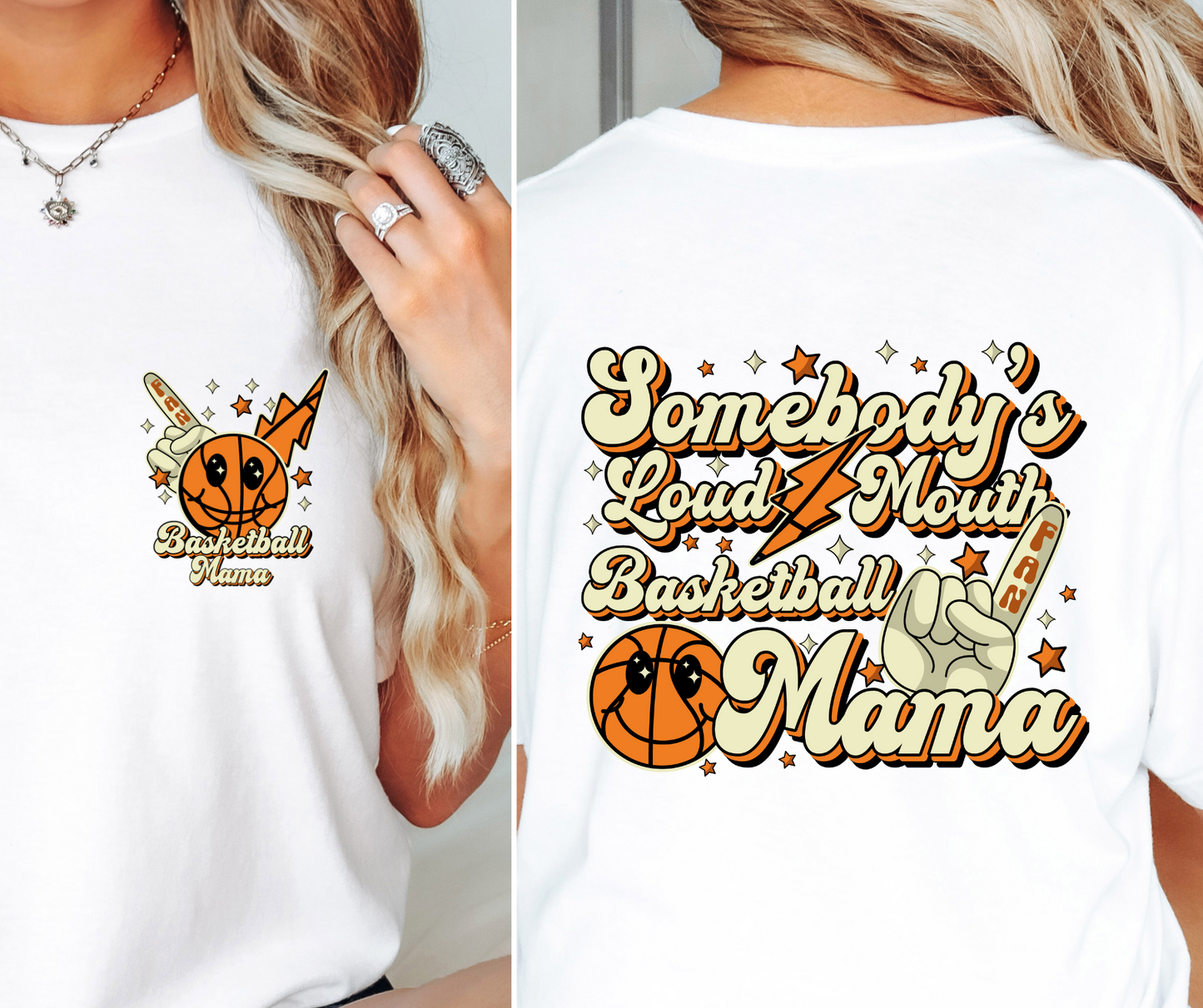 Somebody's Loudmouth Basketball Mama T-shirt Png Design, Retro Hippy Sublimation, Sassy Smile 90s Digital Download PNG File, Pocket design