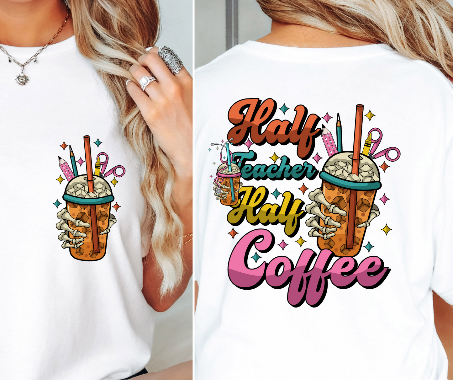 Sublimation PNG Sublimation PNG - Half Teacher half Coffee T-shirt Png Design, Retro Hippy Sublimation, Smile 90s Digital Download PNG File, Pocket design-Tumblerwrapdesigns