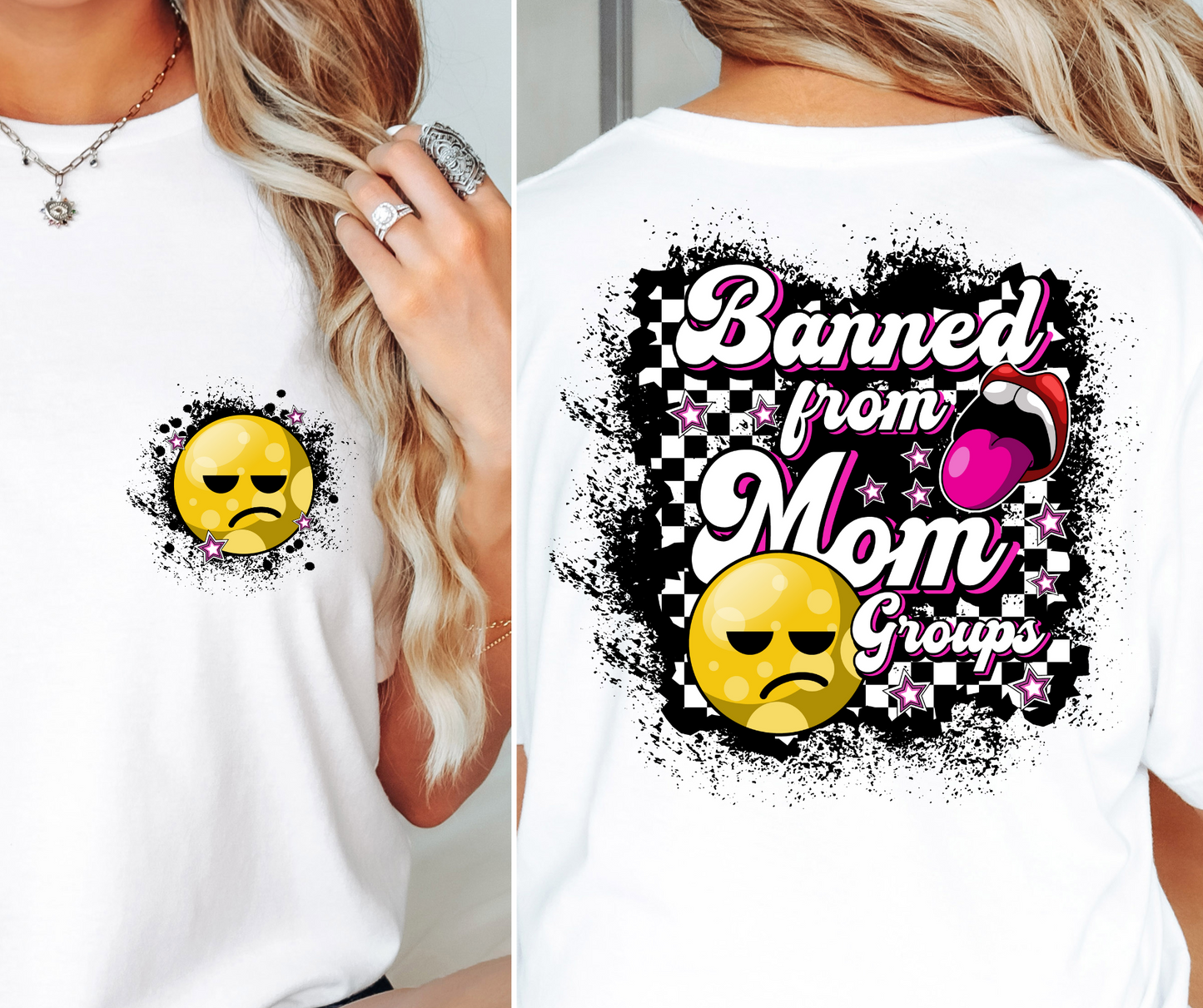 Banned from Mom groups T-shirt Png Design, Retro Hippy Sublimation, Smile 90s Digital Download PNG File, Pocket design