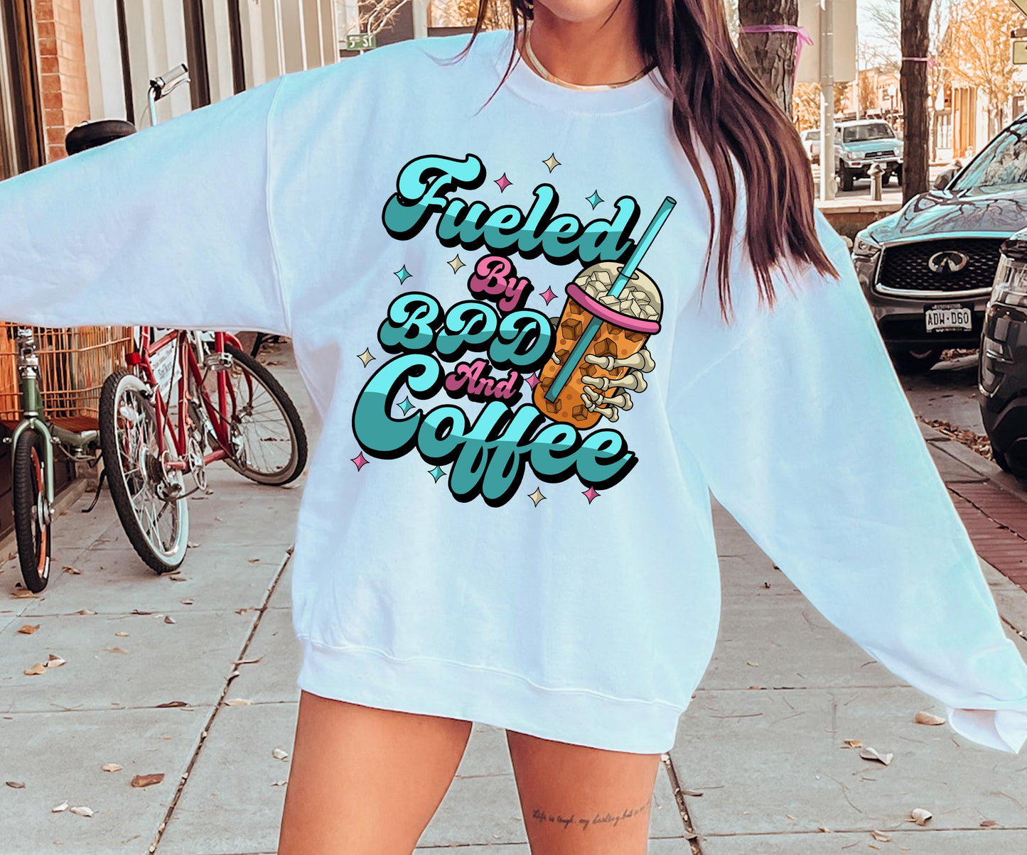 Fueled by BPD and Coffee T-shirt Png Design, Retro Hippy Sublimation, Skeleton  Mental health Digital Download PNG File, Commercial Use