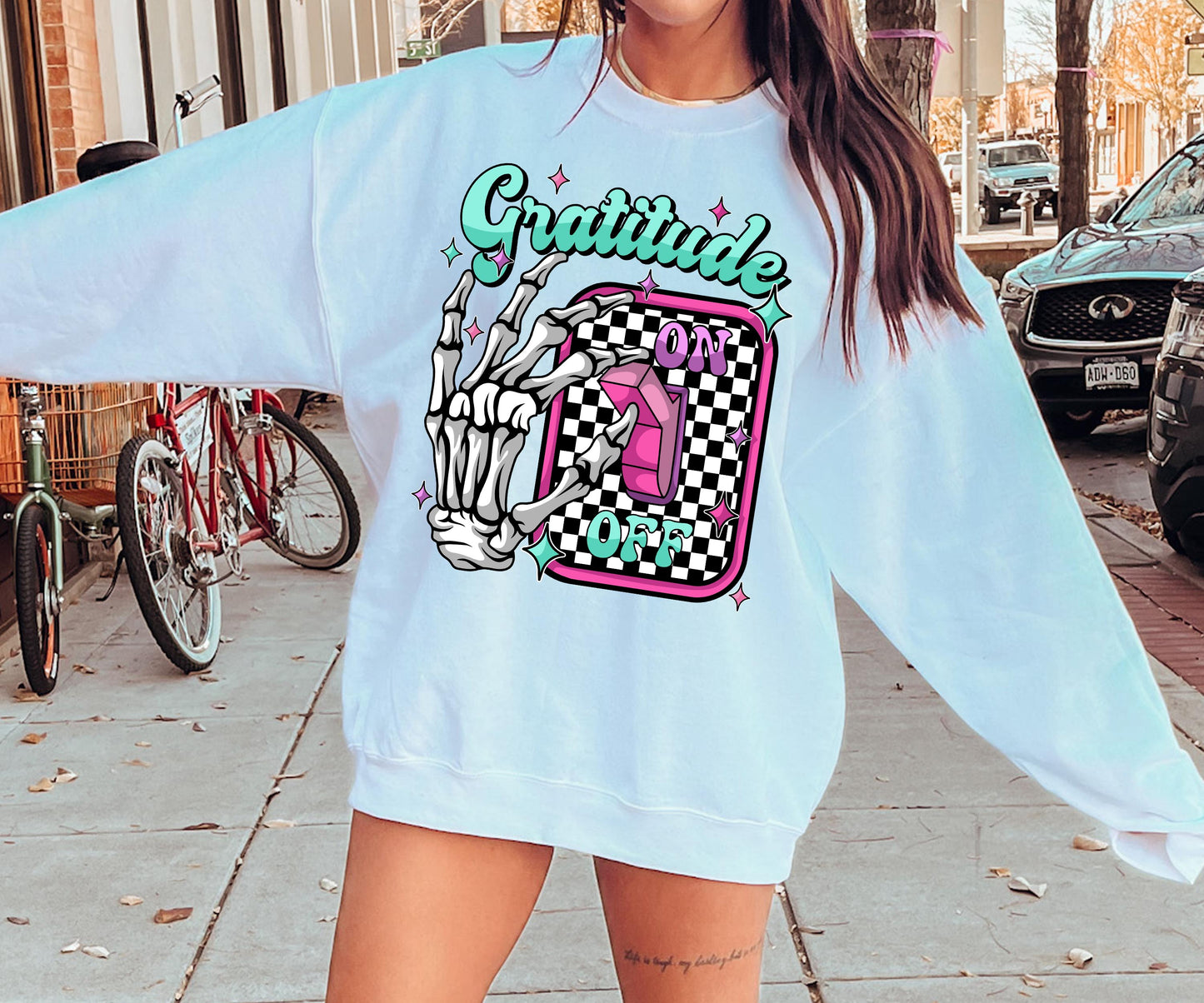 Graditude Switch On Skeleton T-shirt Png Design, Retro Hippy Sublimation, Skeleton Digital Download PNG File, Commercial Use