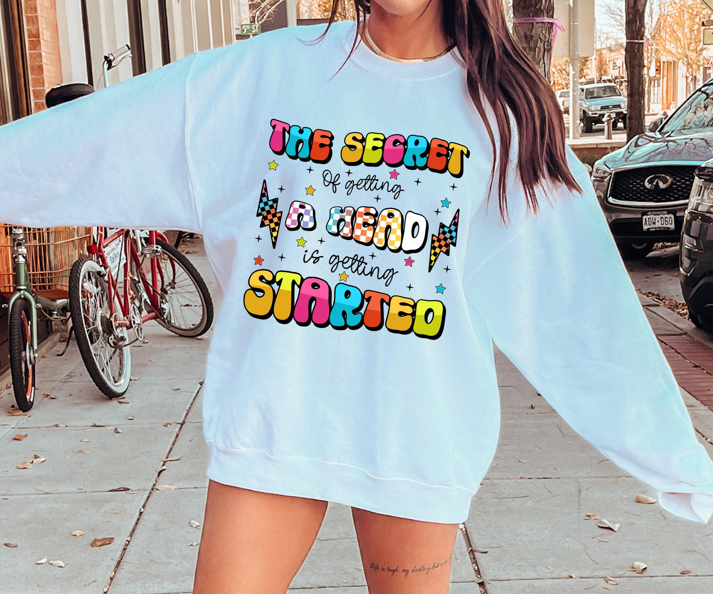 The secret of getting ahead is getting started T-shirt Png Design, Retro Hippy Sublimation,  Inspirational Digital Download PNG File, Commercial Use (1)