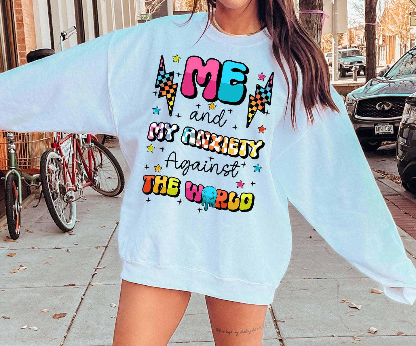 Me and my anxiety against the world T-shirt Png Design, Retro Hippy Sublimation, Inspirational  Digital Download PNG File, Commercial Use (1)