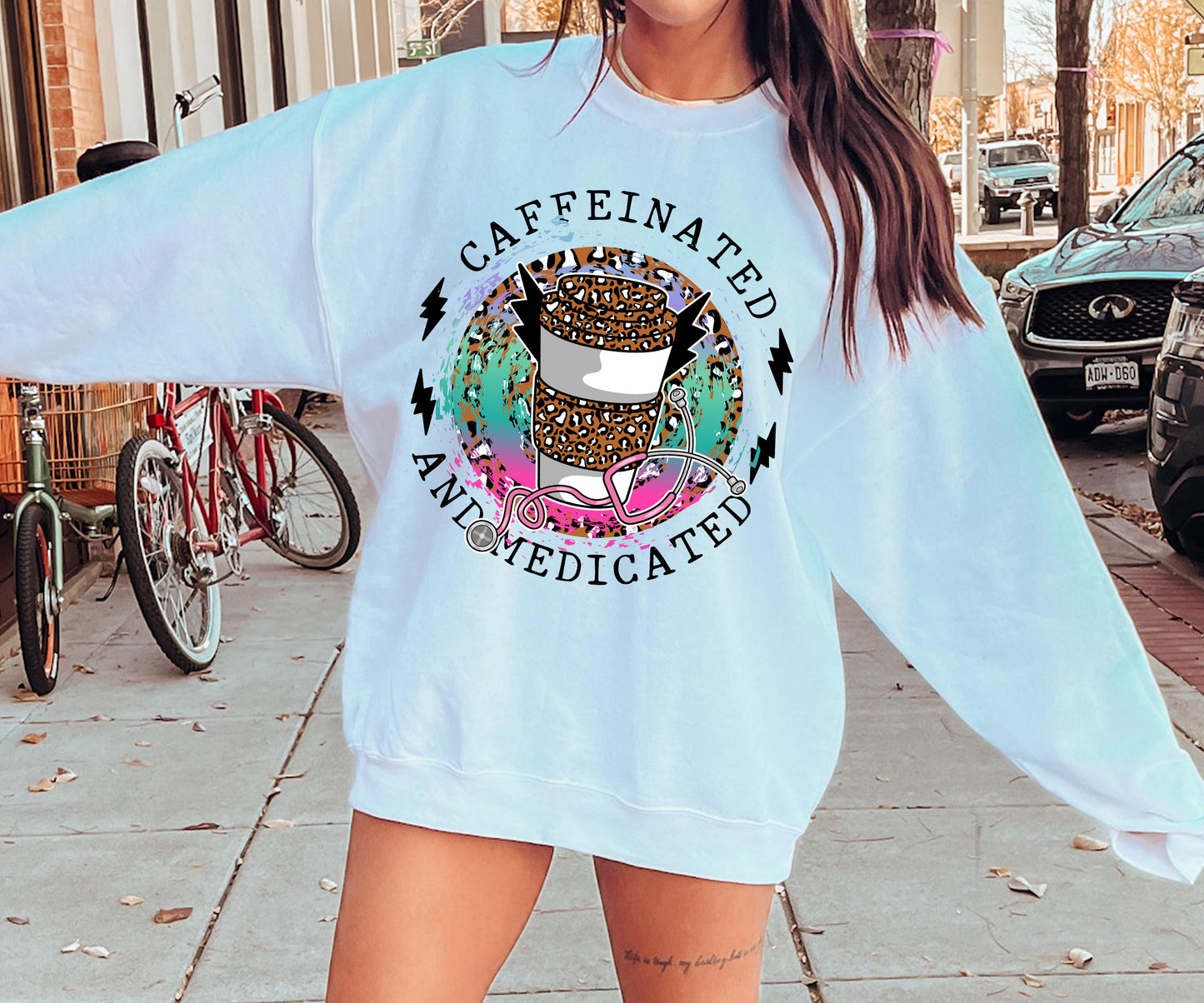 Caffinated and medicated T-shirt Png Design, Retro Hippy Sublimation, Smile Digital Download PNG File, Commercial Use