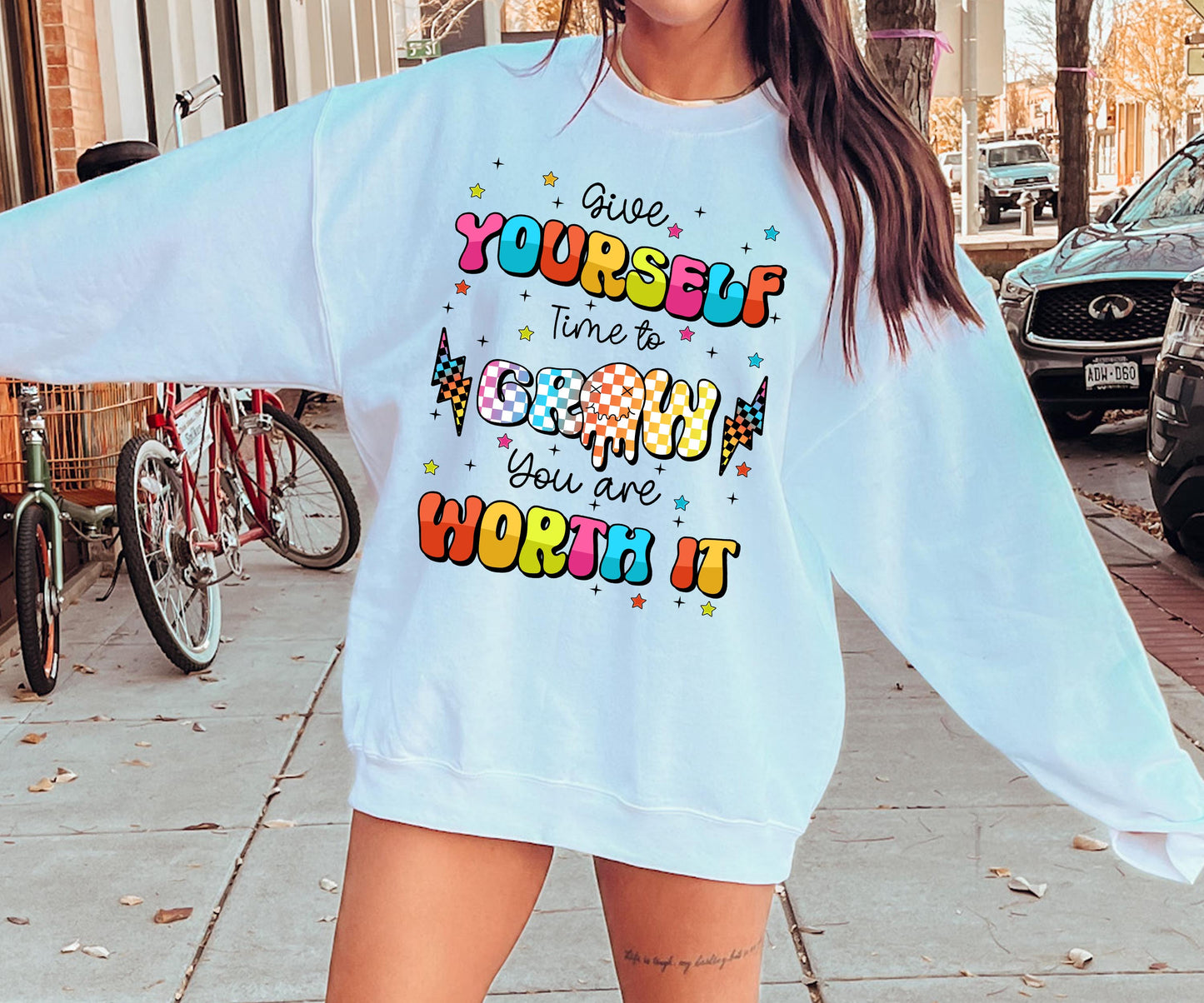 Give yourself time to grow you are worth it T-shirt Png Design, Retro Hippy Sublimation, Inspirational Digital Download PNG File, Commercial Use (1)