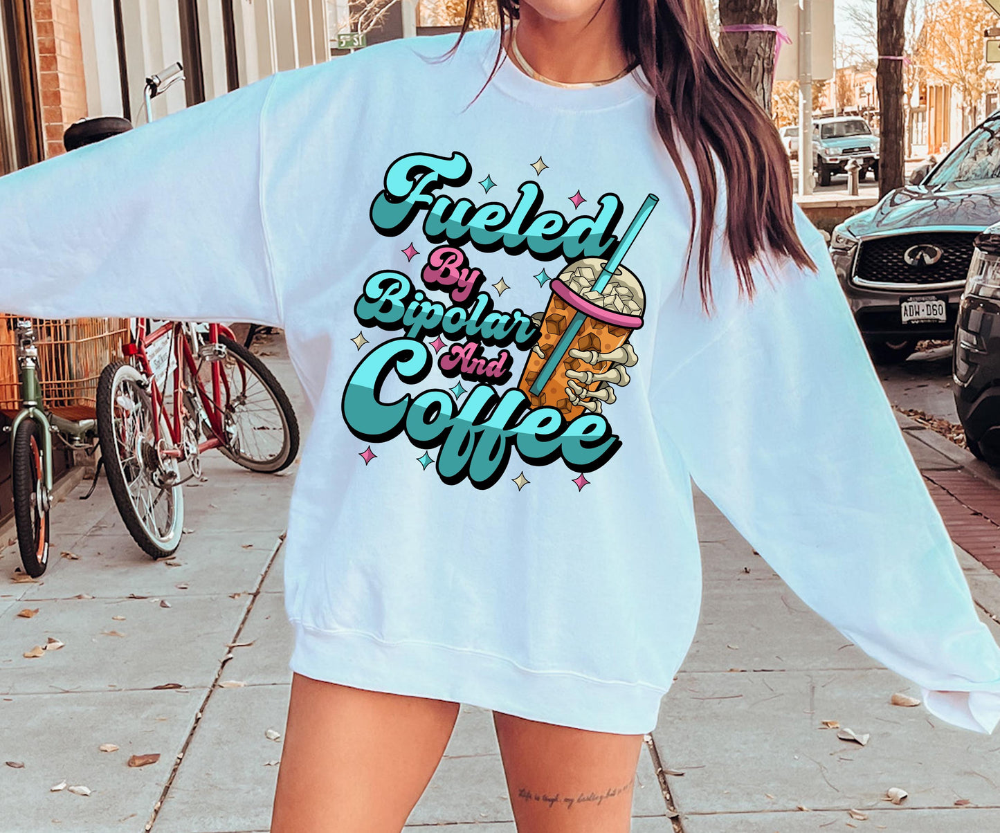 Fueled by Bipolard and COffee T-shirt Png Design, Retro Skeleton Sublimation, Funny Mental health Digital Download PNG File, Commercial Use