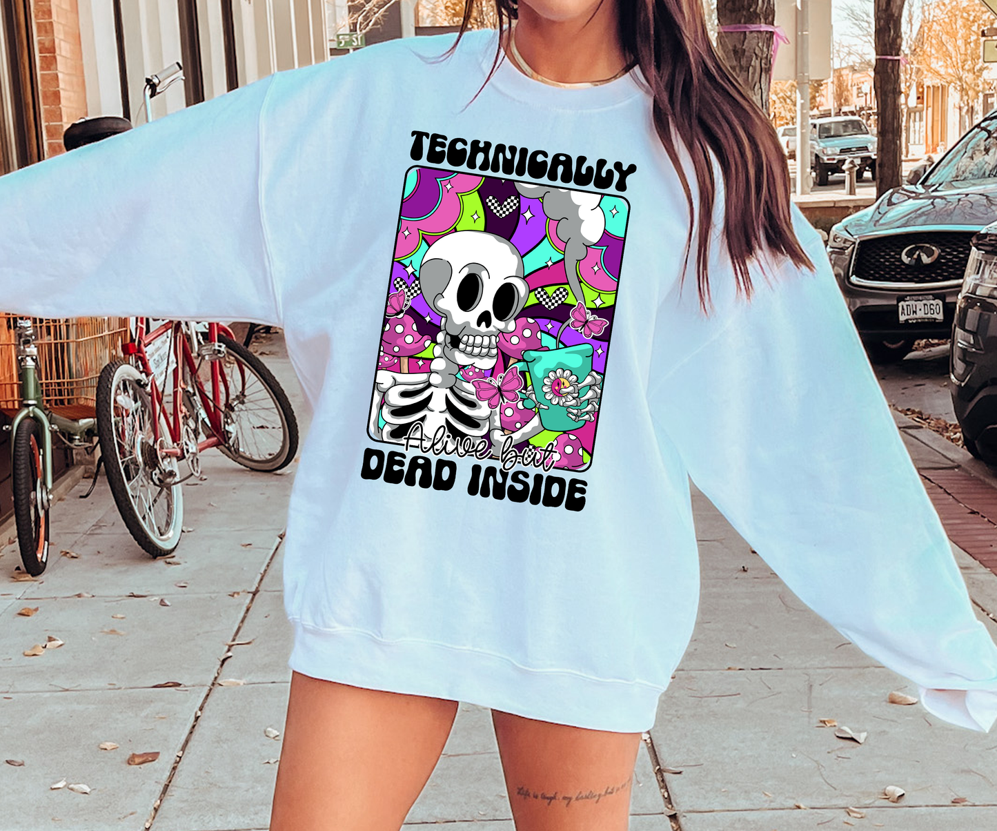 Technically Dead Inside Skeleton T-shirt PNG Design,  Sublimation Tee Motivational Digital Download PNG File, Commercial Use