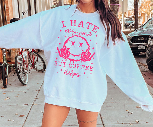 I hate people but coffee helps T-shirt Png Design, Retro Smile Skeleton Sublimation, Groovy Gothic Digital Download PNG File,