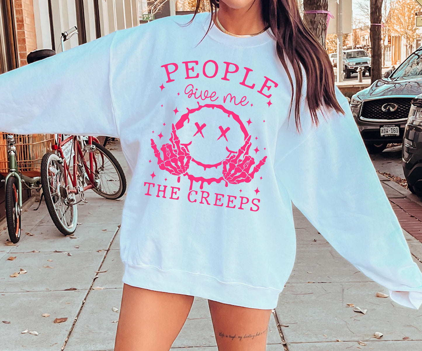 People give me the creeps T-shirt Png Design, Retro Smile Skeleton Sublimation, Groovy Gothic Digital Download PNG File,