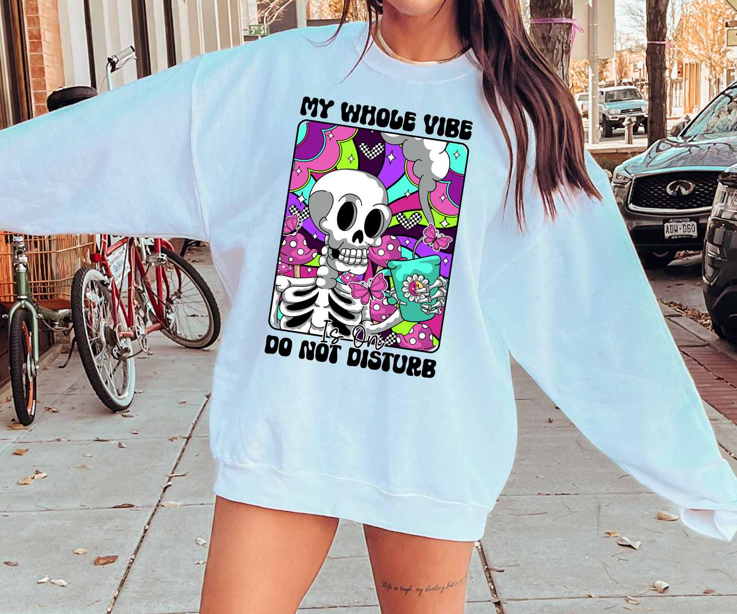 My Whole Vibe Do Not Disturb Skeleton Rainbow T-shirt PNG Design,  Sublimation Tee Motivational Digital Download PNG File, Commercial Use