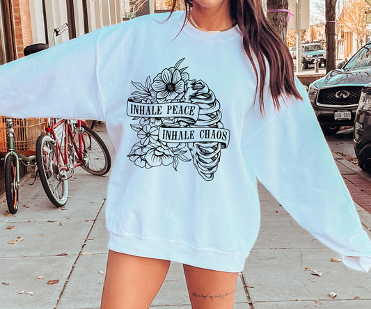 Inhale peace exhale chaos Boho T-shirt Png Design, Skeleton Floral Sublimation, Motivational Digital Download PNG File,