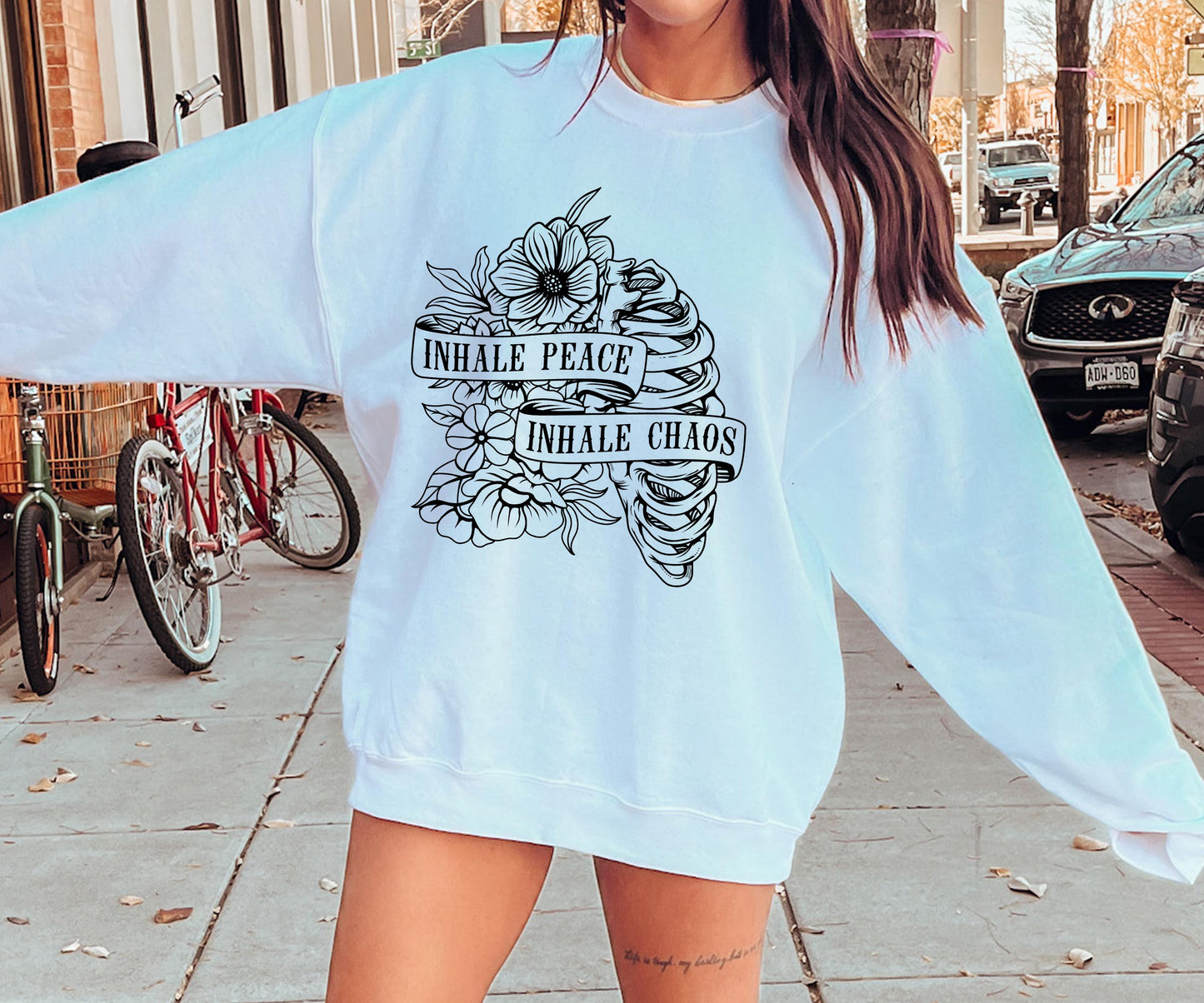 Inhale peace exhale chaos Boho T-shirt Png Design, Skeleton Floral Sublimation, Motivational Digital Download PNG File, Commercial Use