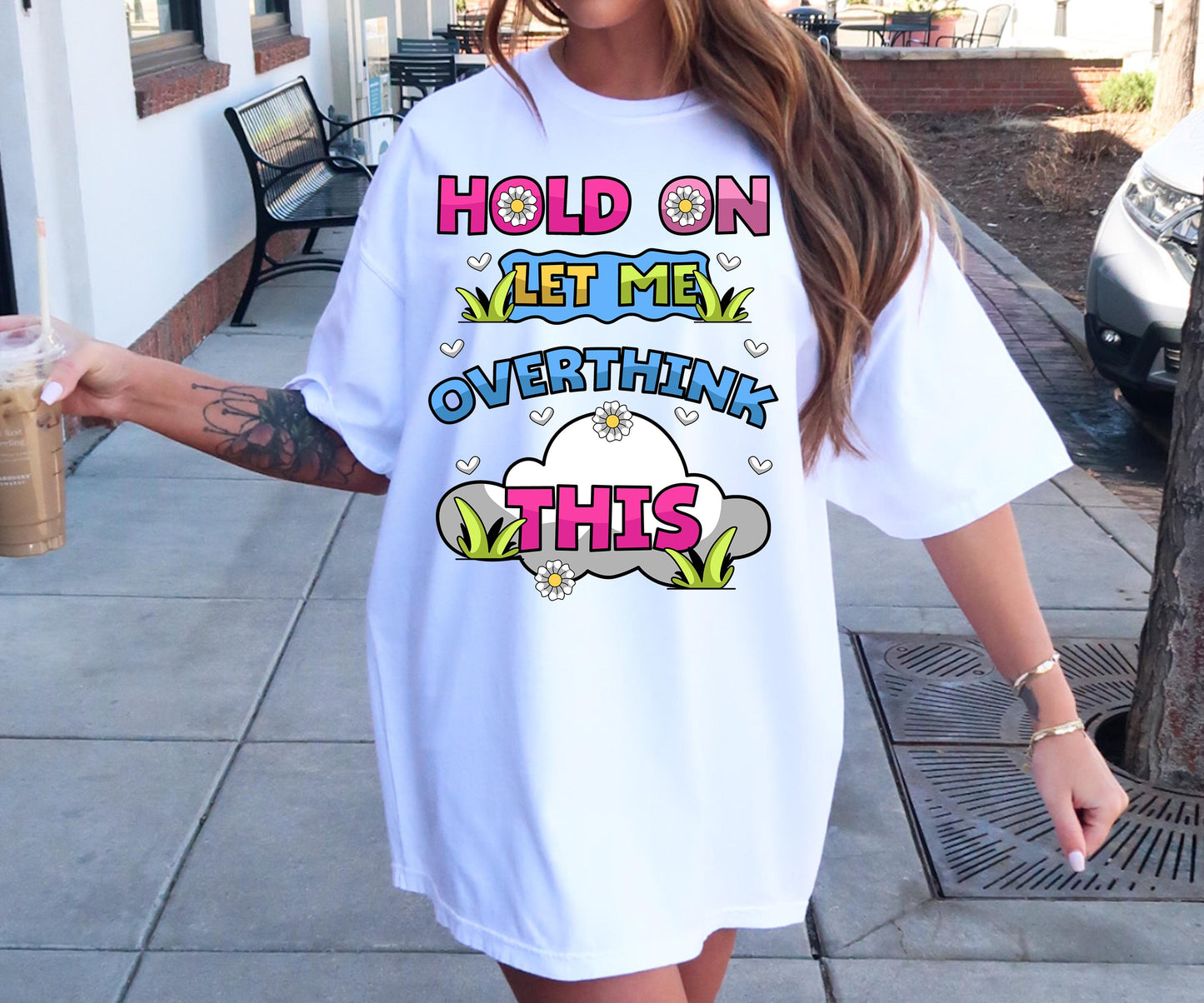 Hold on let me overthink this T-shirt Png Design, Retro Hippy Sublimation, Cute Digital Download PNG File, Commercial Use (1)