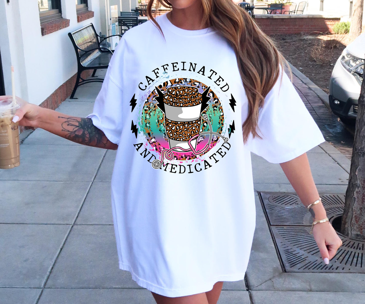 Caffinated and medicated T-shirt Png Design, Retro Hippy Sublimation, Smile Digital Download PNG File, Commercial Use