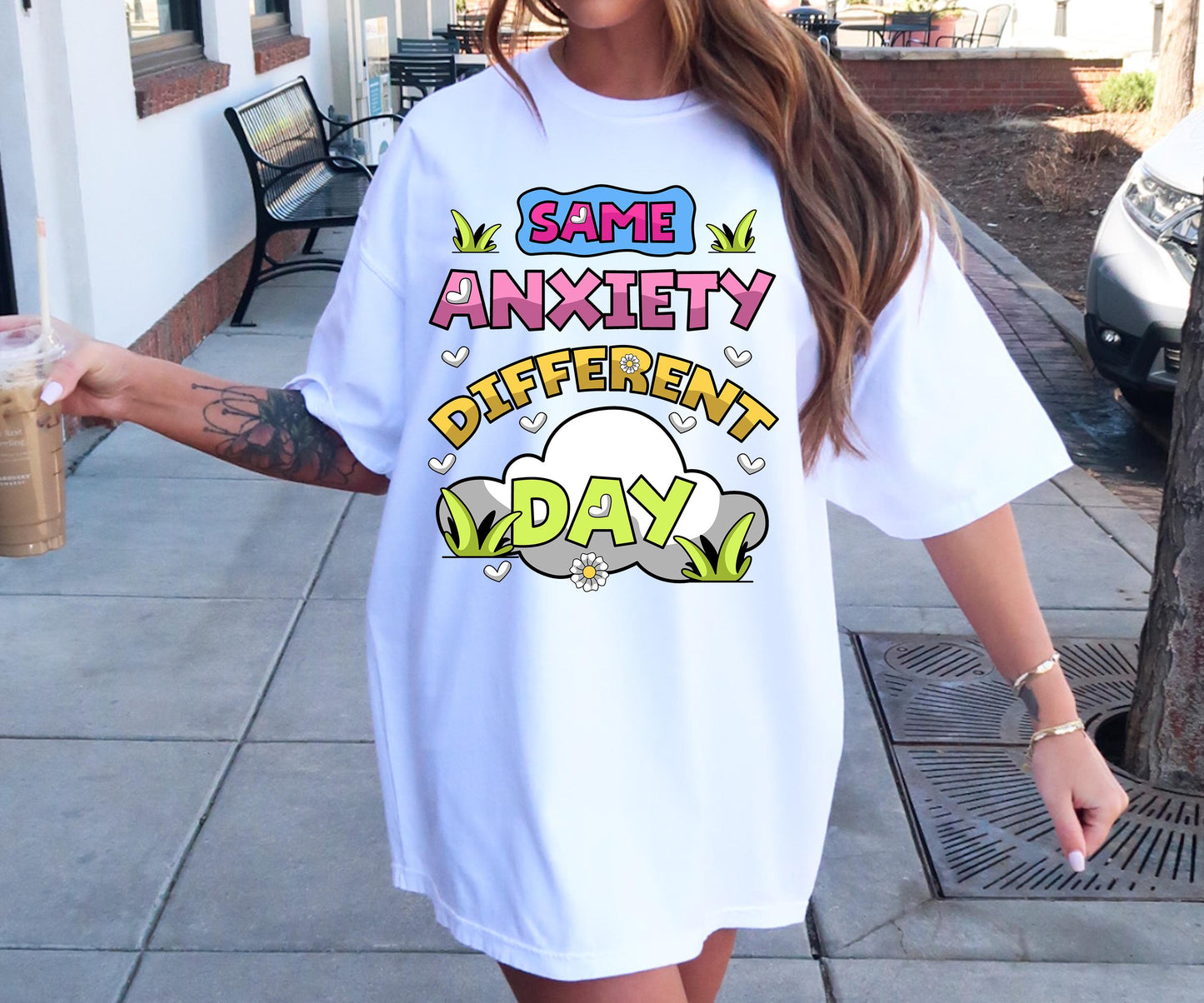 Same anxiety Different day T-shirt Png Design, Retro Hippy Sublimation, Mental health Digital Download PNG File, Commercial Use (1)