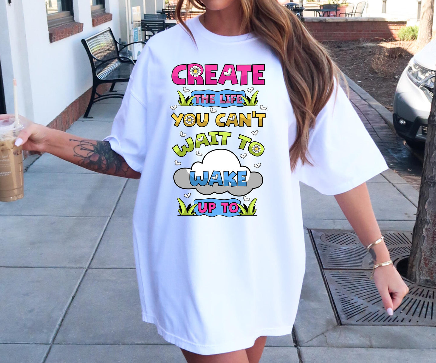 Create the life you cant wait to wake up to T-shirt Png Design, Retro Hippy Sublimation, Inspirational Digital Download PNG File, Commercial Use (1)