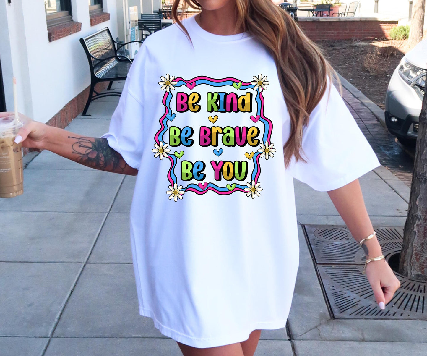 Be Kind Be brave be you T-shirt Sublimation Png Design, Inspirational Quote Png, Retro Groovy Flower, Motivational Png, Positive Quotes, Self Love Png