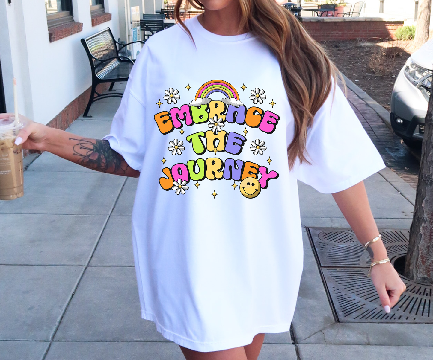 Embrace The Journey Rainbow Emoji T-shirt PNG Design,  Sublimation Tee Motivational Digital Download PNG File, Commercial Use