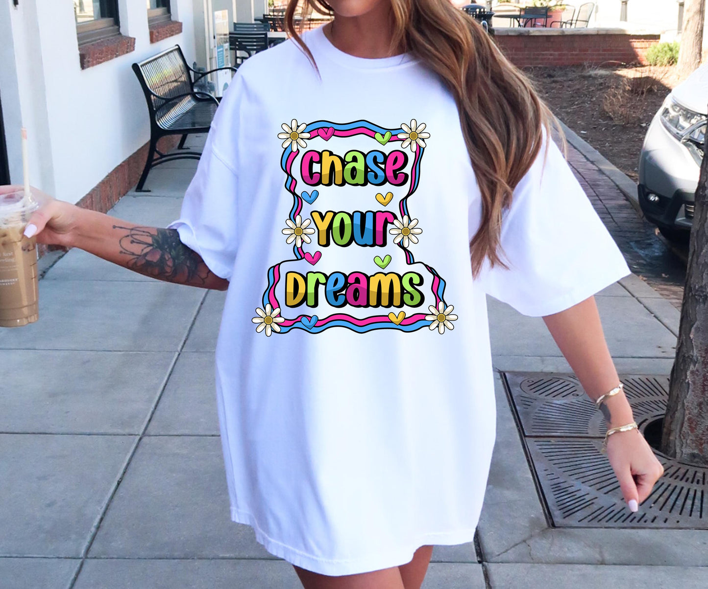 Chase your dreams T-shirt Sublimation Png Design, Inspirational Quote Png, Retro Groovy Flower, Motivational Png, Positive Quotes, Self Love Png