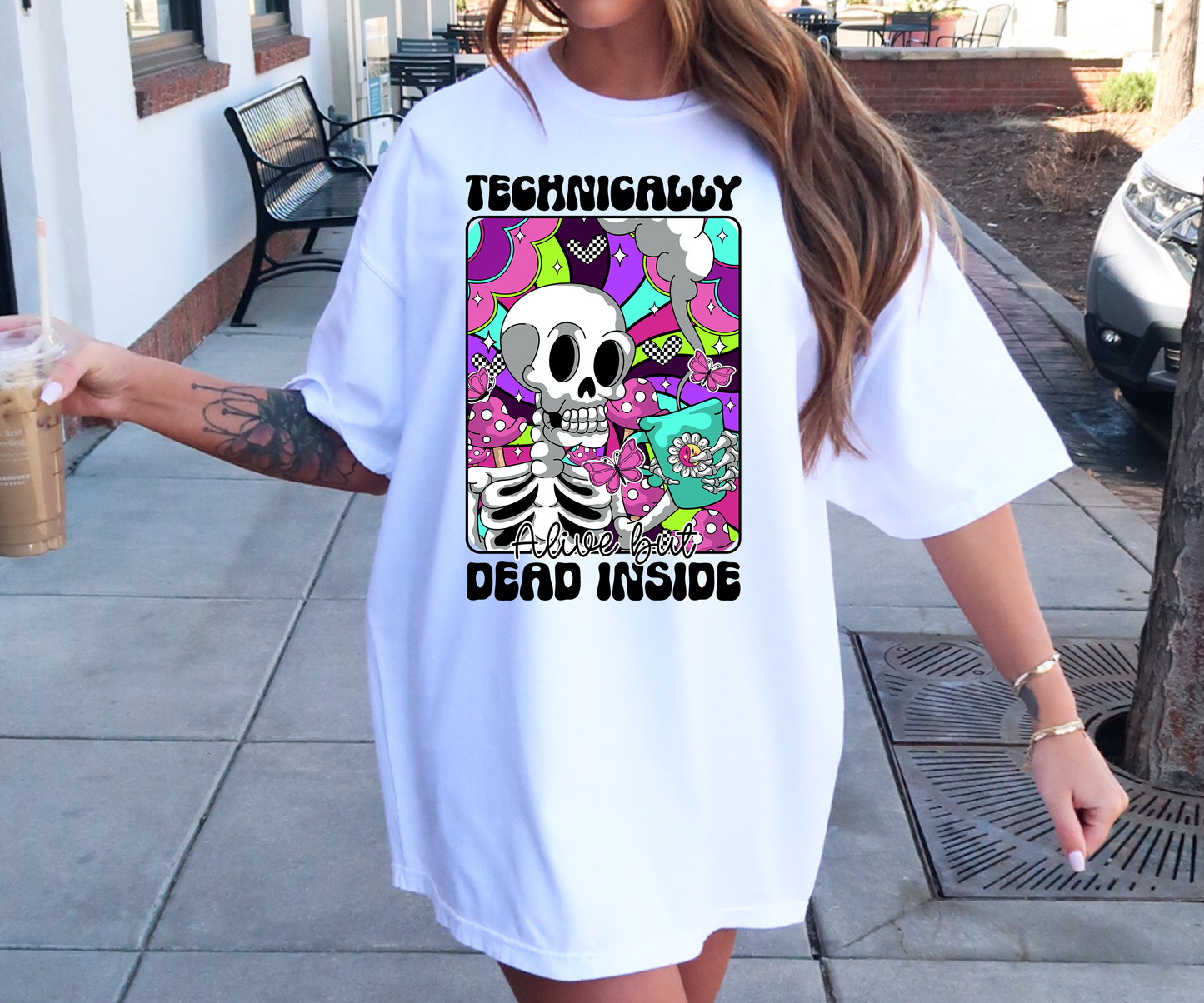 Technically Dead Inside Skeleton T-shirt PNG Design,  Sublimation Tee Motivational Digital Download PNG File, Commercial Use