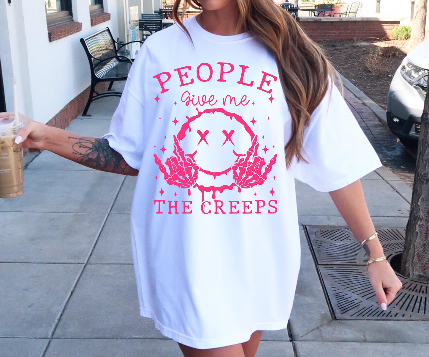 People give me the creeps T-shirt Png Design, Retro Smile Skeleton Sublimation, Groovy Gothic Digital Download PNG File,