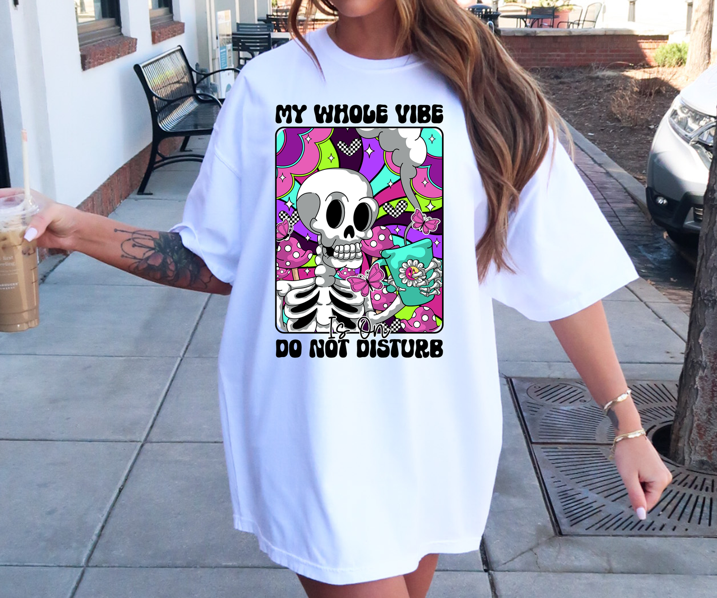 My Whole Vibe Do Not Disturb Skeleton Rainbow T-shirt PNG Design,  Sublimation Tee Motivational Digital Download PNG File, Commercial Use