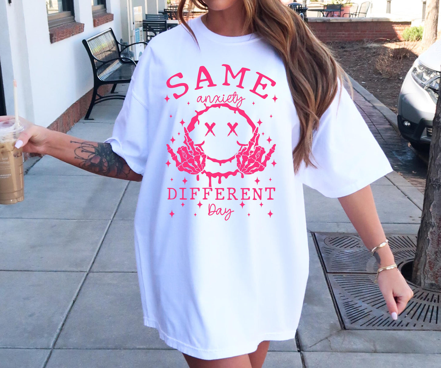 Same Anxiety Different Day T-shirt Png Design, Retro Smile Skeleton Sublimation, Groovy Gothic Digital Download PNG File,