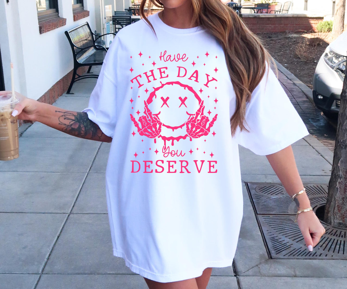 have the day you deserve T-shirt Png Design, Retro Smile Skeleton Sublimation, Groovy Gothic Digital Download PNG File,