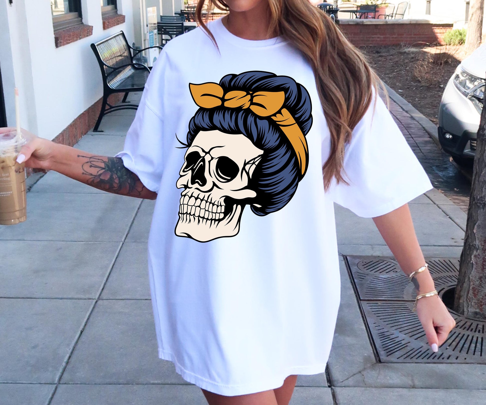 Sublimation PNG Sublimation PNG - Messy bun Mom Skull T-shirt Png Design, Skeleton Floral Sublimation, Motivational Digital Download PNG File,-Tumblerwrapdesigns