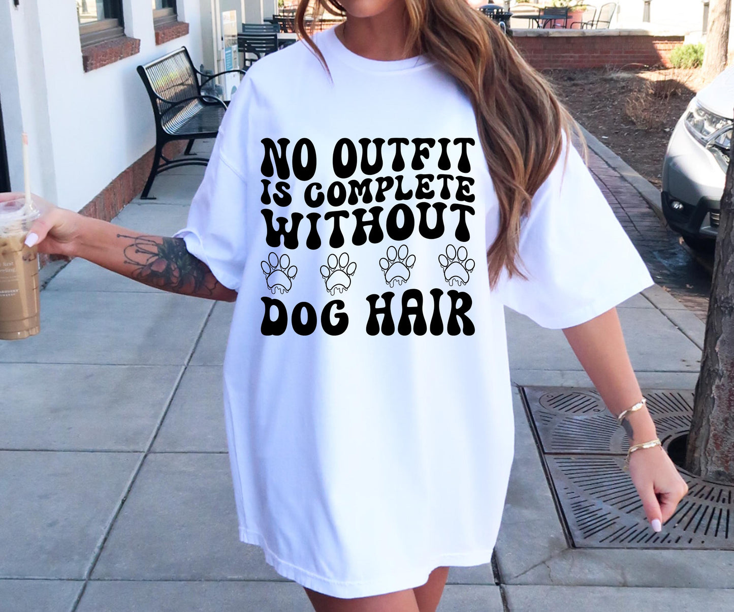 No outfit is complete without dog hair T-shirt Svg Png Design, Retro Groovy Sublimation, Dog Mom  Digital Download PNG File, Svg File, Commercial Use Matching Pocket Front Back