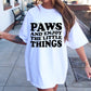 Paws and enjoy the little things wavy T-shirt Svg Png Design, Retro Groovy Sublimation, Dog Mom  Digital Download PNG File, Svg File, Commercial Use Matching Pocket Front Back