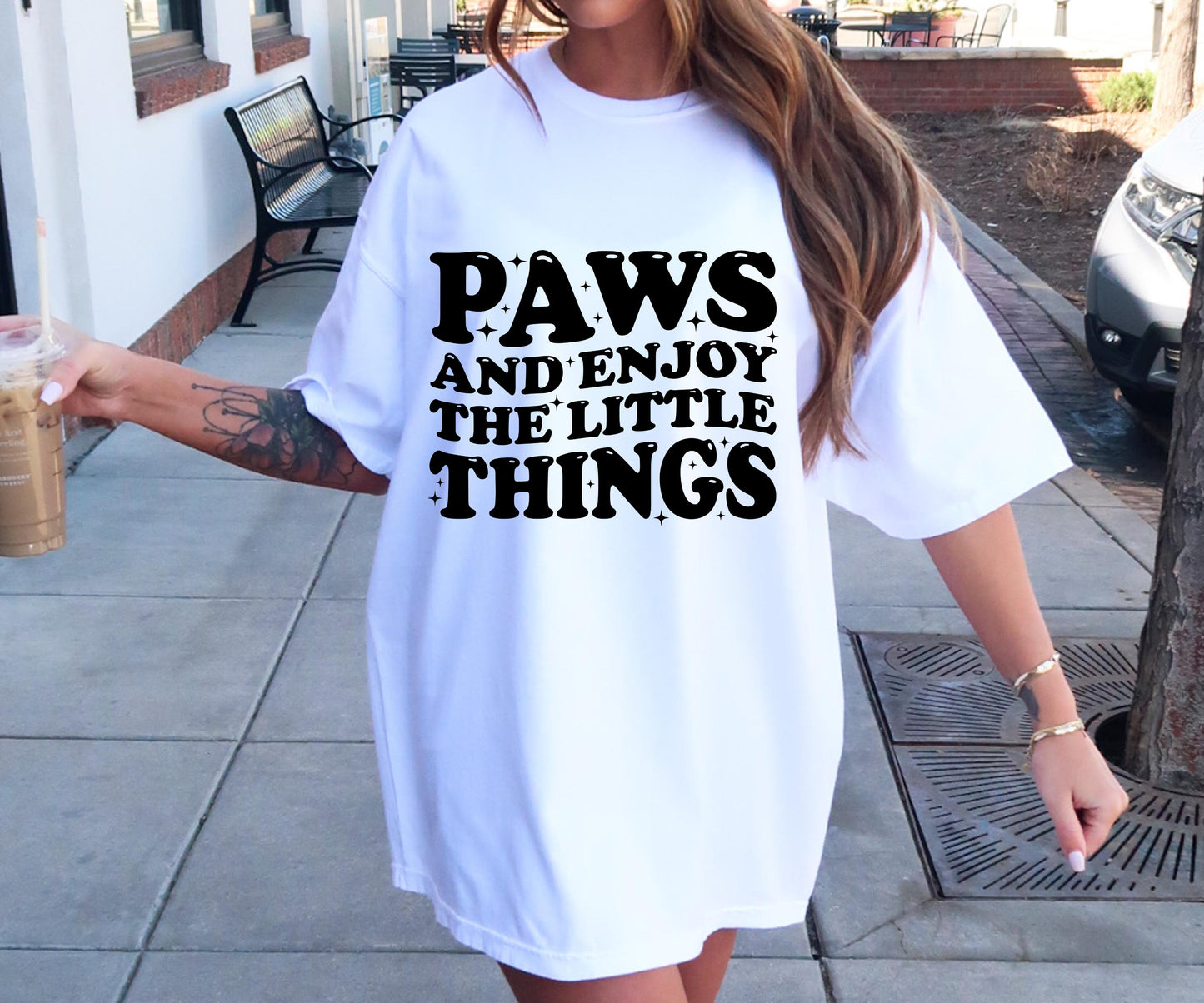 Paws and enjoy the little things wavy T-shirt Svg Png Design, Retro Groovy Sublimation, Dog Mom  Digital Download PNG File, Svg File, Commercial Use Matching Pocket Front Back