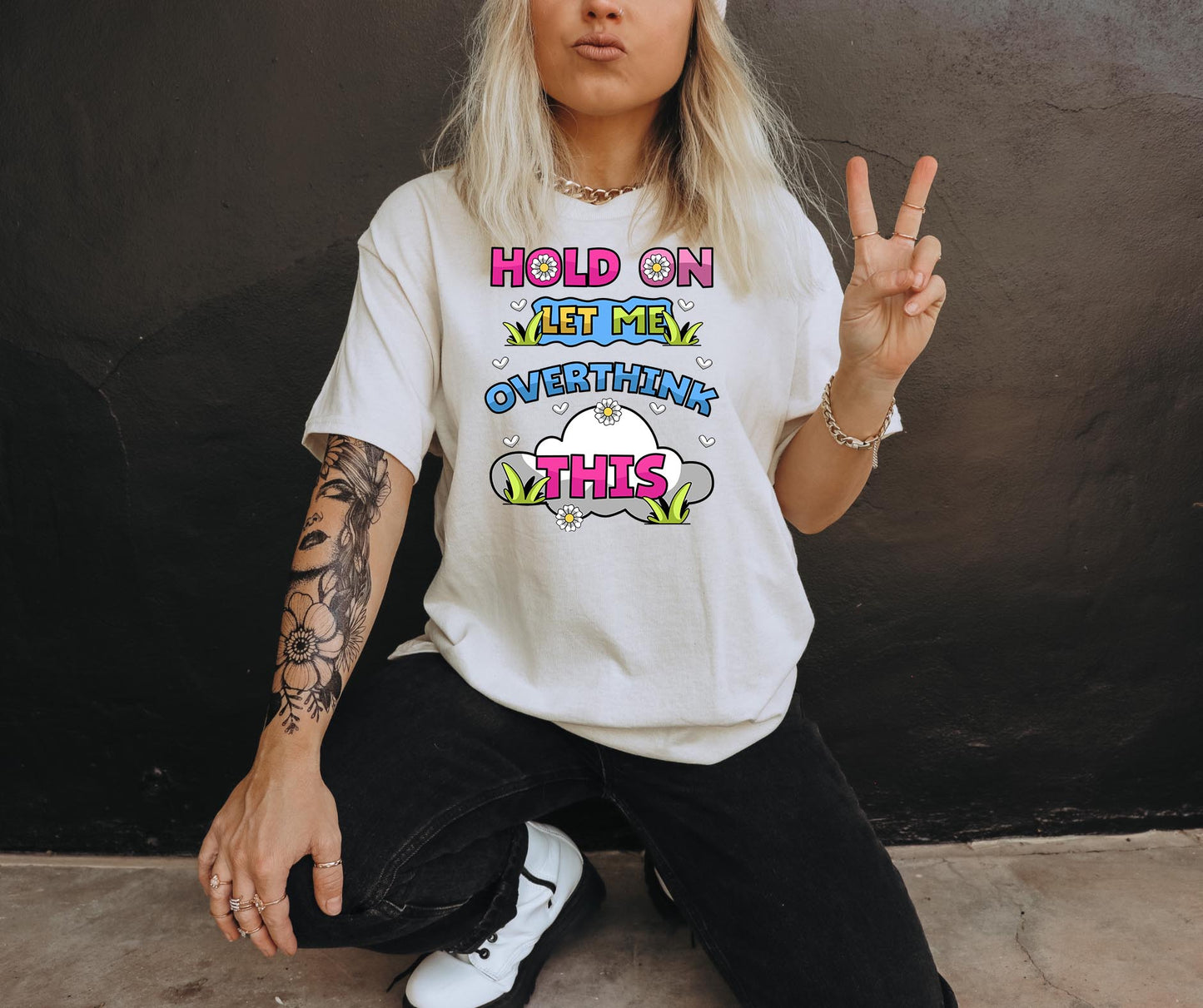 Hold on let me overthink this T-shirt Png Design, Retro Hippy Sublimation, Cute Digital Download PNG File, Commercial Use