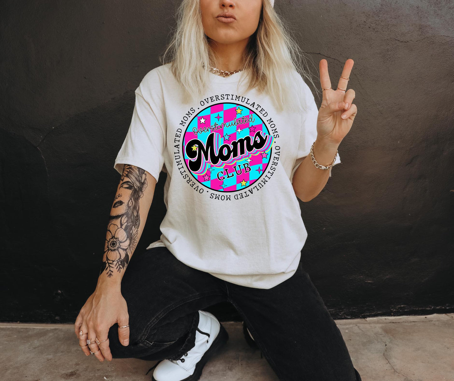 Overstimulated Moms Club T-shirt Png Design, Retro Hippy Sublimation, Funny Mental health Digital Download PNG File, Commercial Use