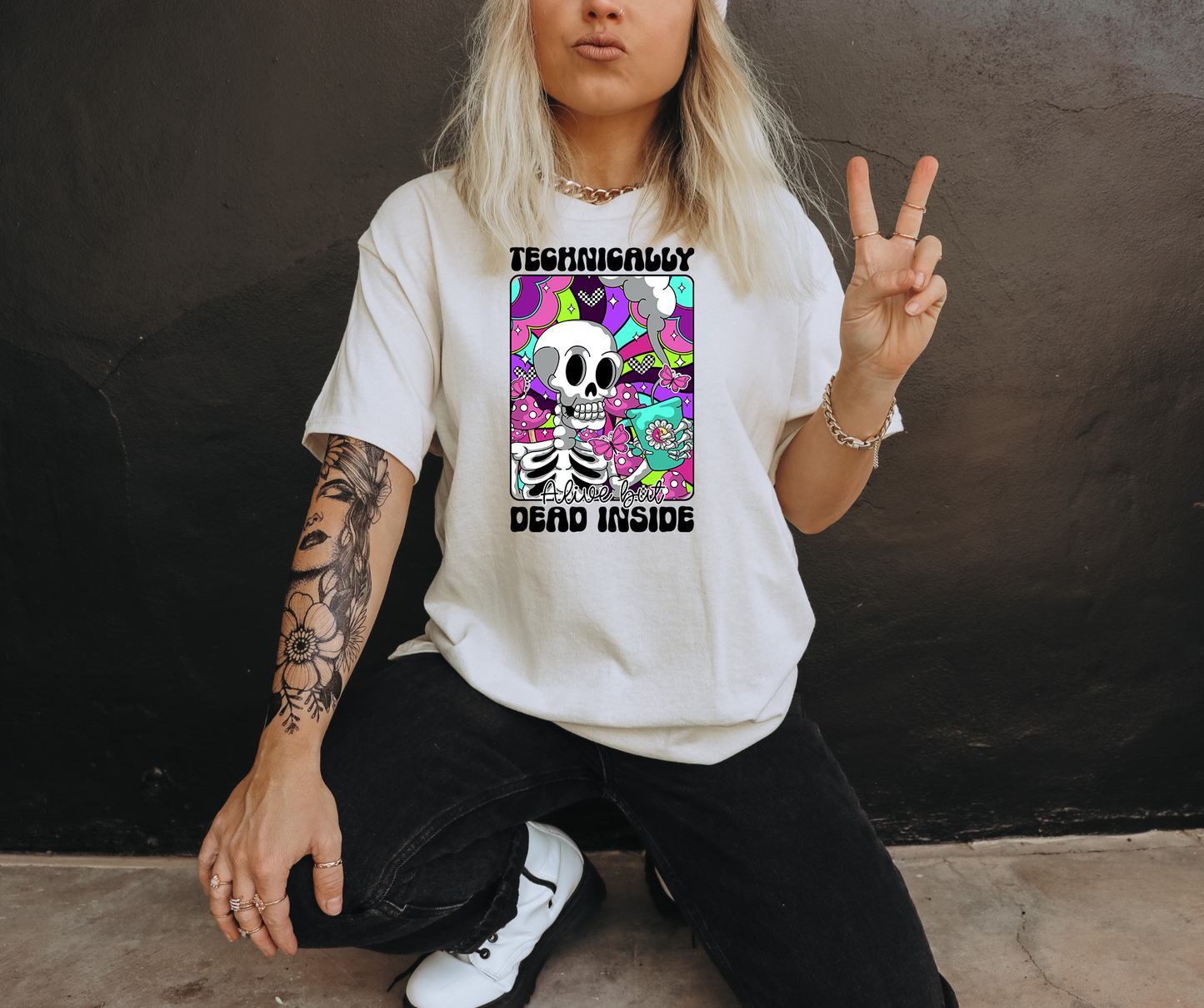 Technically Dead Inside Skeleton T-shirt PNG Design,  Sublimation Tee Motivational Digital Download PNG File, Commercial Use