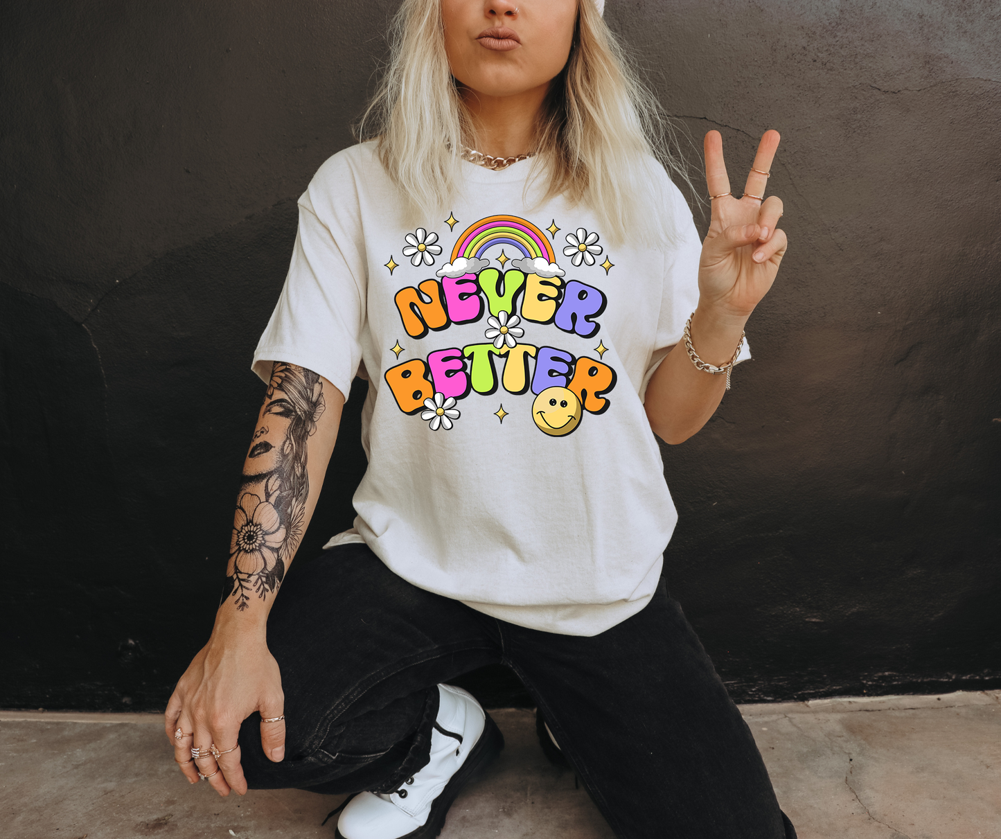 Never Better Rainbow Emoji T-shirt PNG Design,  Sublimation Tee Motivational Digital Download PNG File, Commercial Use